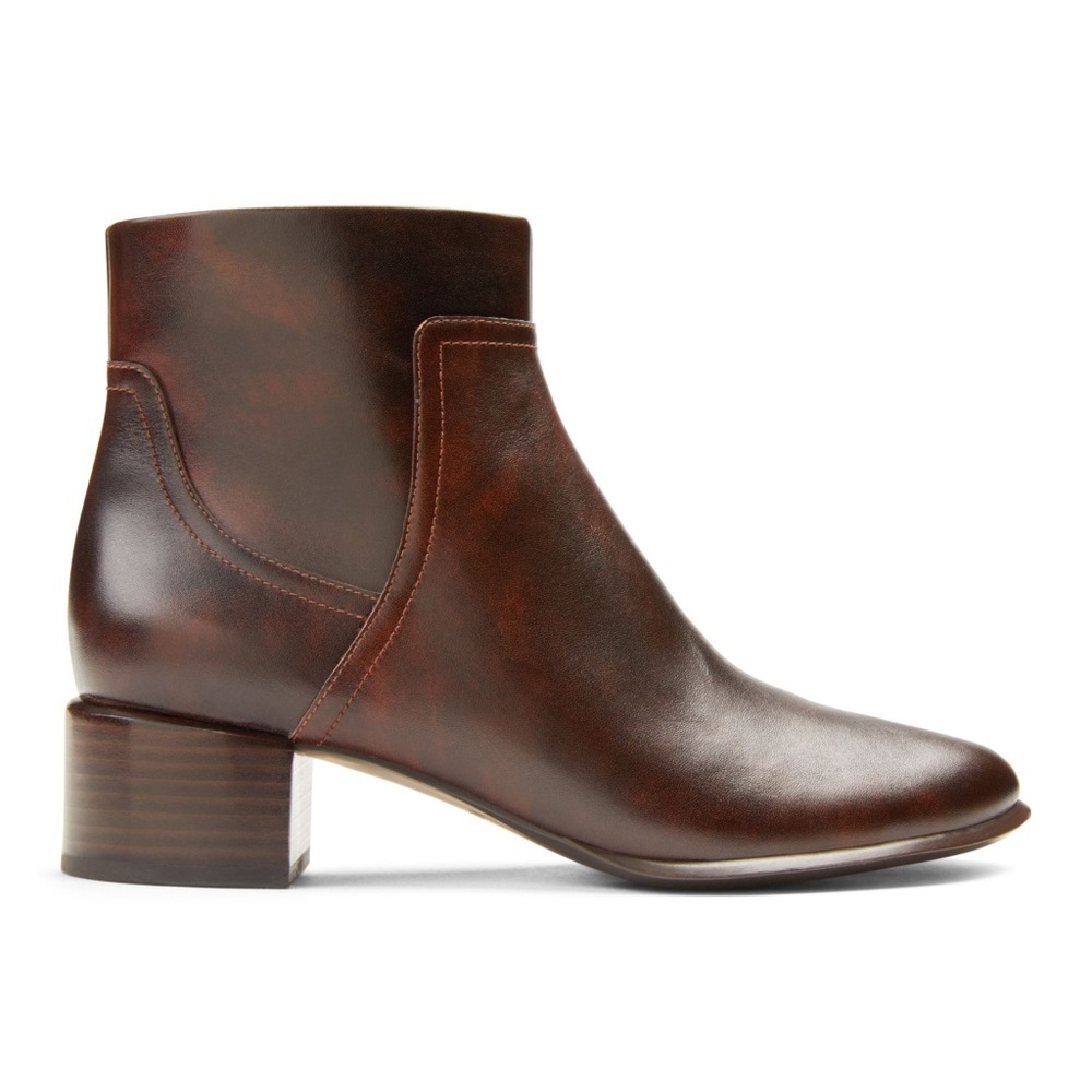 Vionic Kamryn Brown Leather Side Zip Booties Sz 9.5 waterproof
